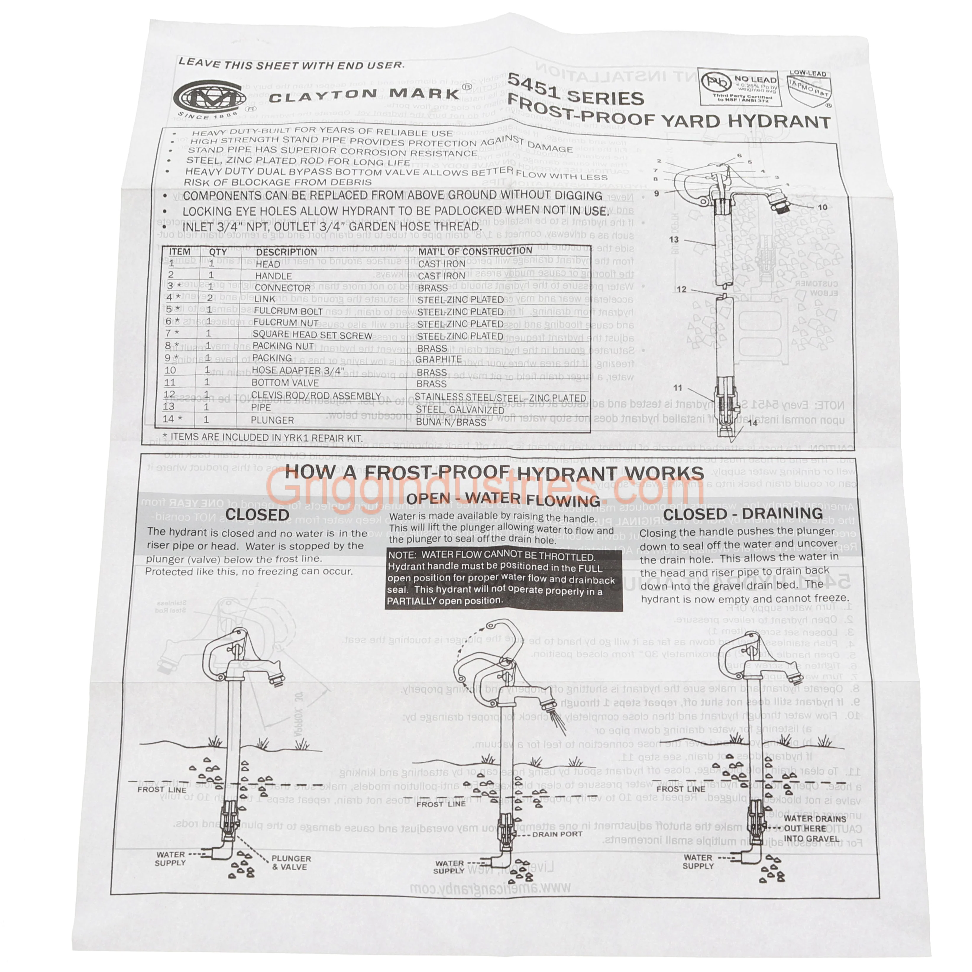 Clayton Mark YRK1 Yard Hydrant Kit For The Clayton Mark 5451 Hydrant - Image 8
